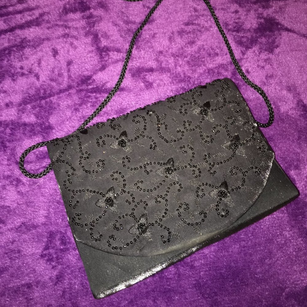 La Regale Beaded Black Crossbody Purse